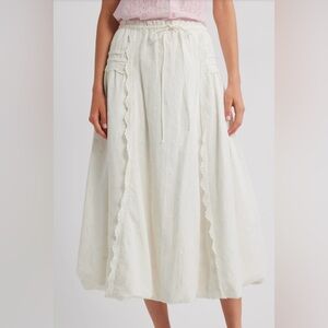 Damson Madder Agatha Lace Trim Embroidered Organic Cotton Midi Skirt